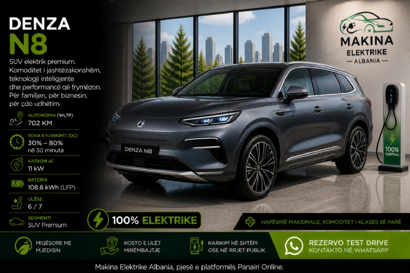 DENZA N8, makinë elektrike SUV premium me hapësirë të madhe dhe performancë të lartë, ideale për familje, biznes dhe udhëtime të gjata me luks dhe komfort maksimal.
