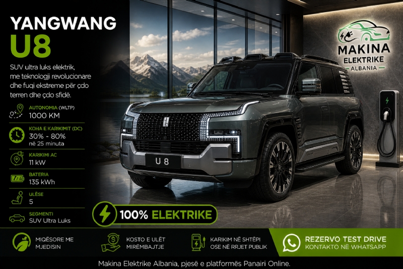 YANGWANG U8, makinë elektrike SUV ultra luksoze me teknologji revolucionare dhe performancë ekstreme, ideale për klientë premium që kërkojnë fuqi, inovacion dhe siguri maksimale në çdo terren.
